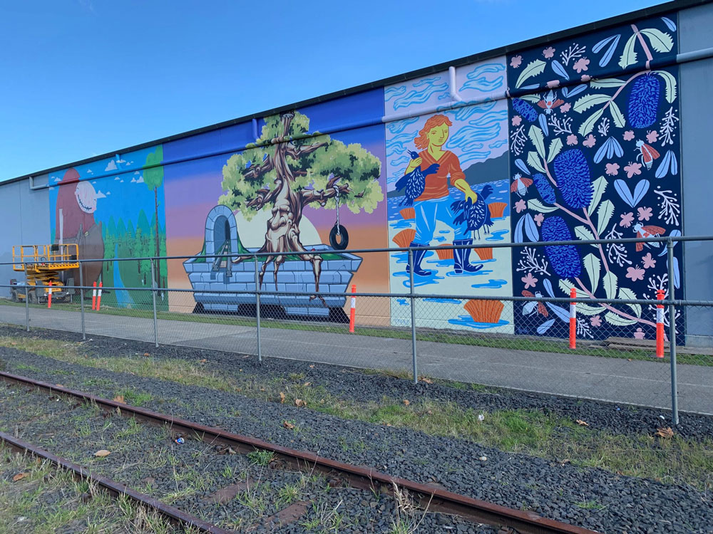 Glenorchy wall artwork near the train